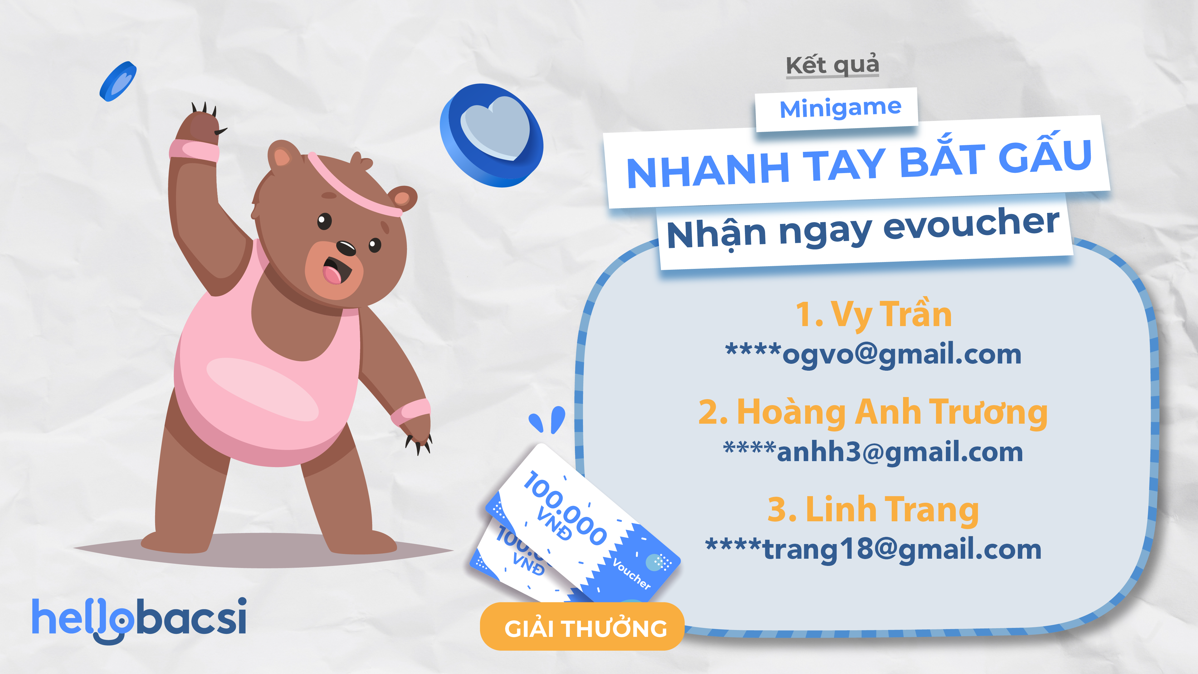 KẾT QUẢ MINI GAME “NHANH TAY BẮT GẤU - NHẬN NGAY VOUCHER”