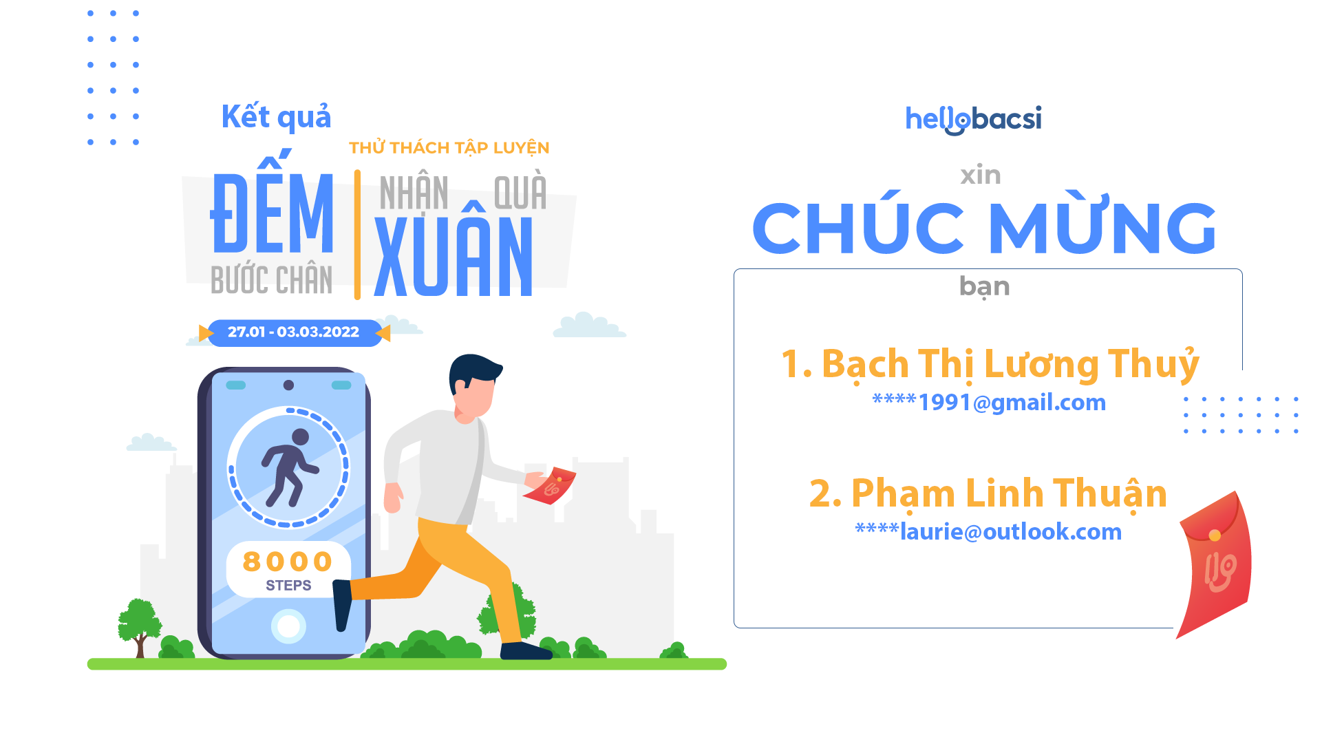 KẾT QUẢ THỬ THÁCH TẬP LUYỆN “ĐẾM BƯỚC CHÂN - NHẬN QUÀ XUÂN”