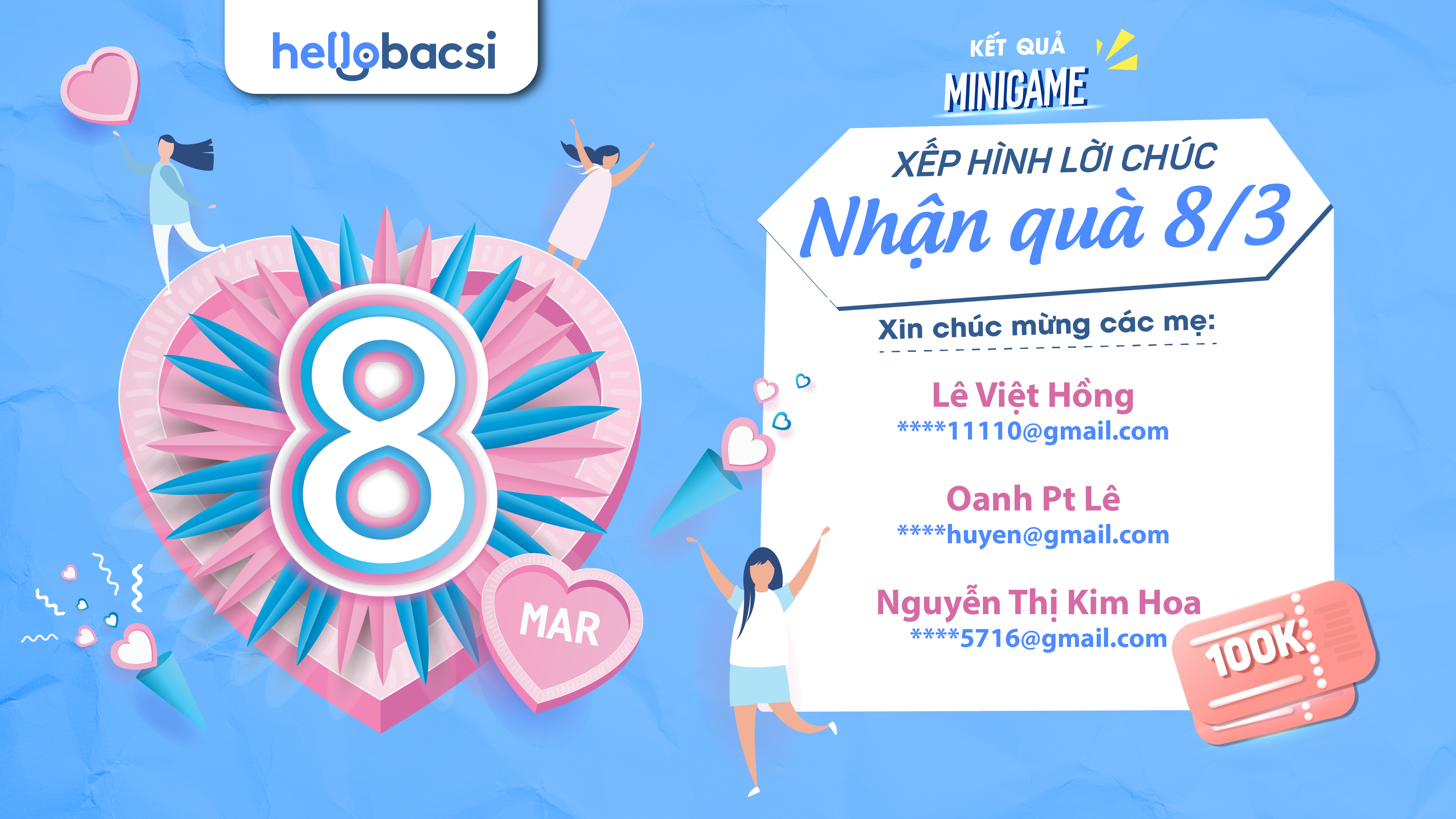 Kết quả mini game “Xếp hình lời chúc - Nhận quà 8/3” 