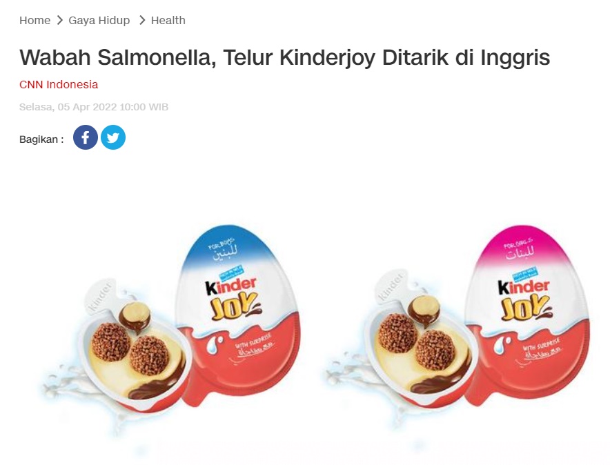 Kinder Joy Ditarik Karena Diduga Menjadi Penyebab Wabah Salmonella