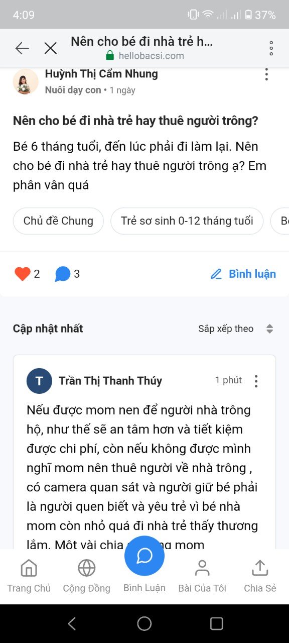 Trở thành thành viên tích cực nhất tháng của cộng đồng Nuôi dạy con Hello Bacsi 