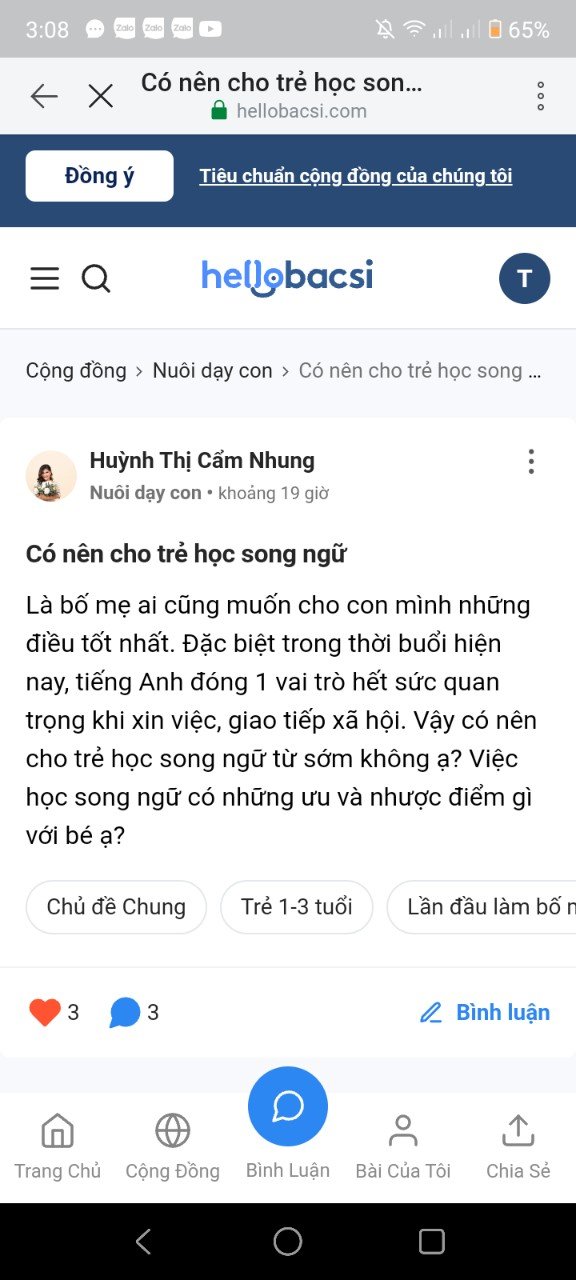 Trở thành thành viên tích cực nhất tháng của cộng đồng Nuôi dạy con Hello Bacsi 