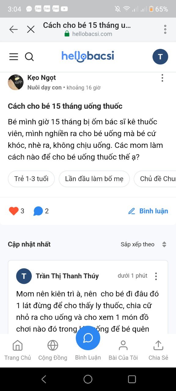 Trở thành thành viên tích cực nhất tháng của cộng đồng Nuôi dạy con Hello Bacsi 