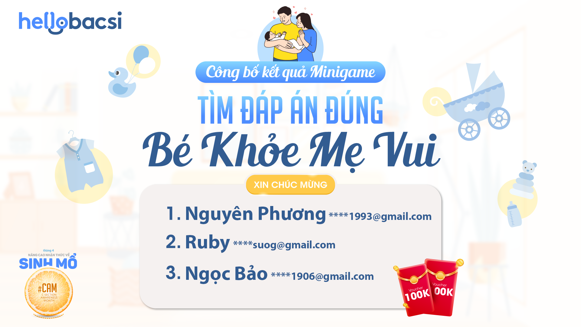 Kết quả mini game “Tìm đáp án đúng - Bé khoẻ mẹ vui” 