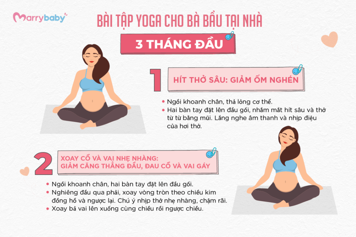 TỔNG HỢP BÀI TẬP YOGA CHO BÀ BẦU TẠI NHÀ THEO TỪNG THÁNG - Các bài tập yoga cho mẹ bầu trong tam cá nguyệt đầu tiên