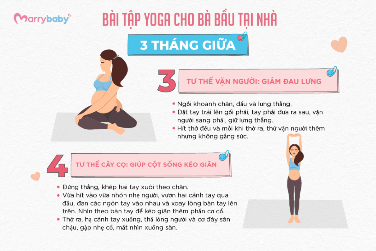 BÀI TẬP YOGA CHO BÀ BẦU TẠI NHÀ THEO TỪNG THÁNG - Các bài tập yoga cho mẹ bầu trong tam cá nguyệt thứ hai 