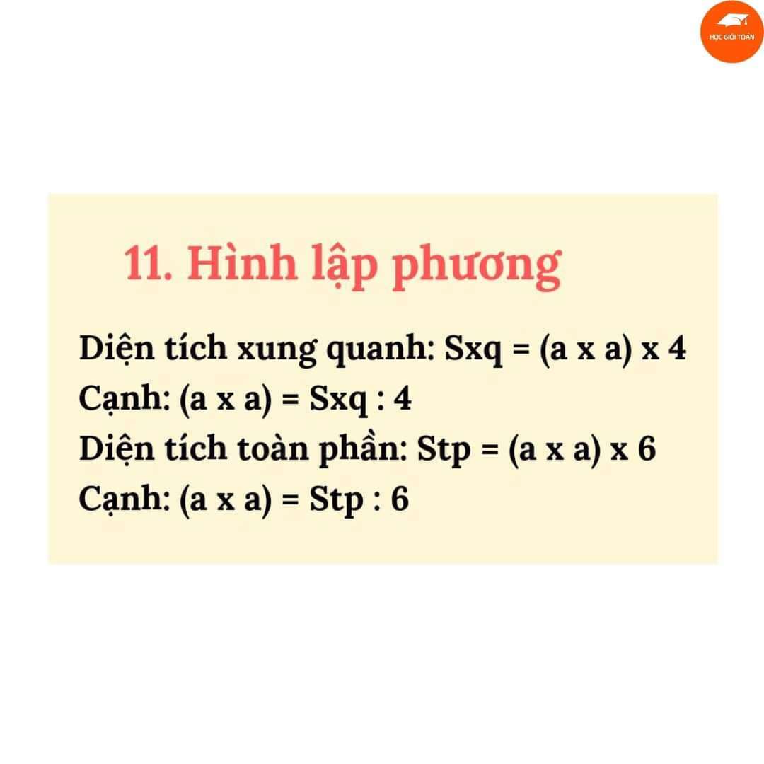 TRỌN BỘ CÔNG THỨC TOÁN HÌNH BẬC TIỂU HỌCBố mẹ chia sẻ về cho con tham khảo nhé!_____Nguồn: Học Giỏi Toán 