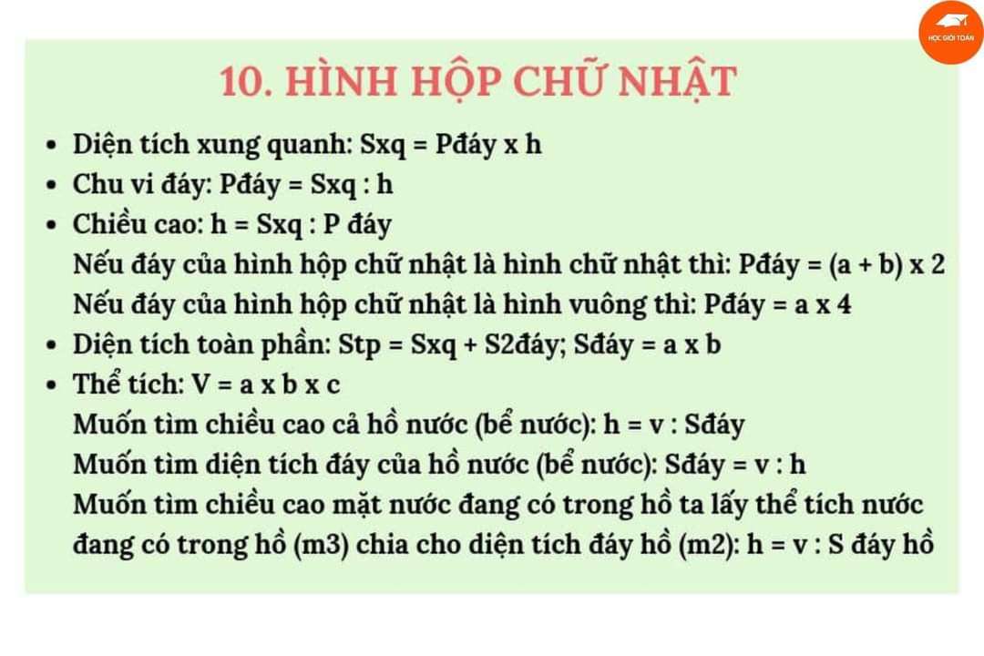 TRỌN BỘ CÔNG THỨC TOÁN HÌNH BẬC TIỂU HỌCBố mẹ chia sẻ về cho con tham khảo nhé!_____Nguồn: Học Giỏi Toán 