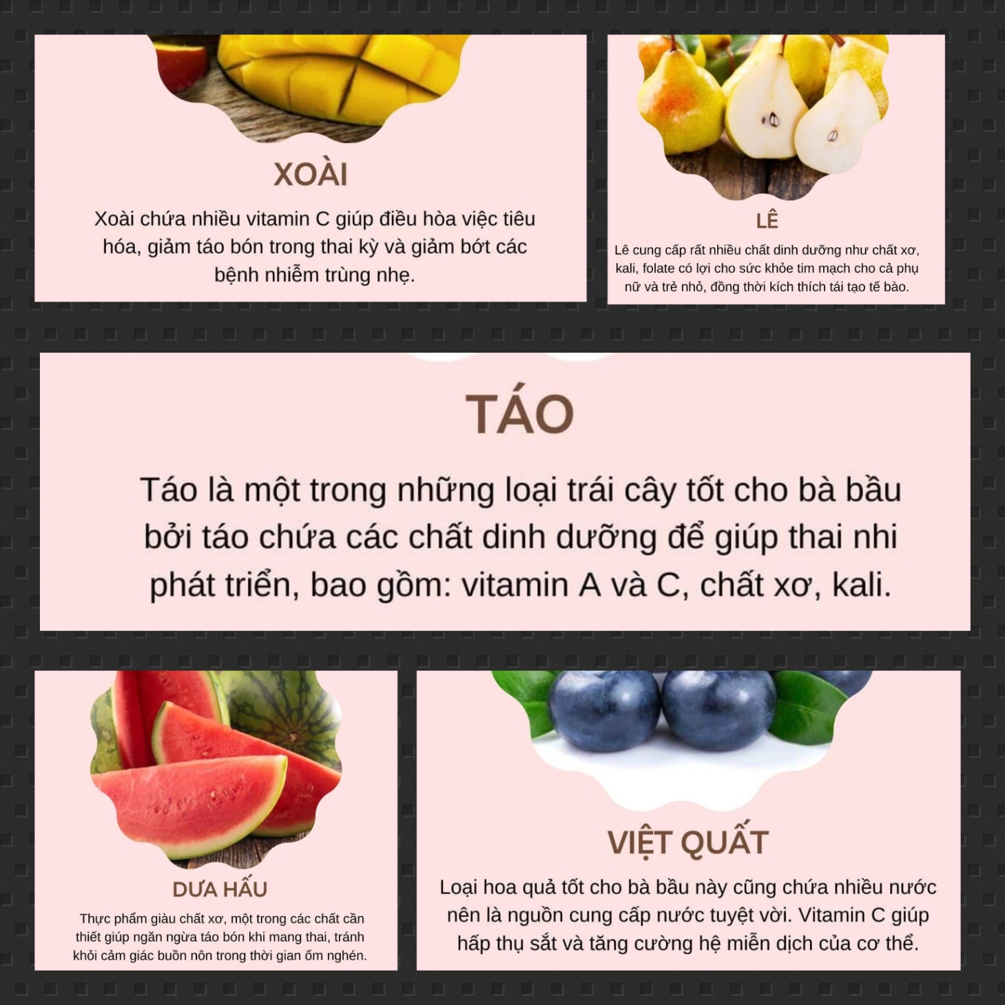 Hoa quả tốt cho mẹ bầu 