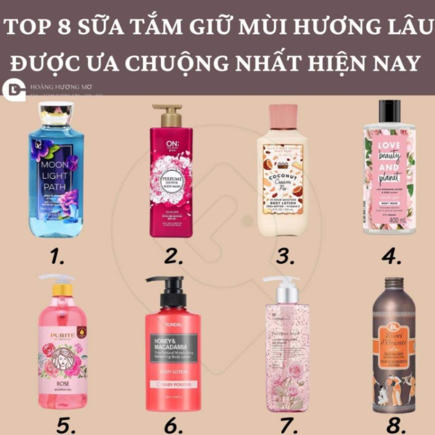 TOP 8 SỮA TẮM GIỮ MÙI HƯƠNG LÂU ĐƯỢC ƯA CHUỘNG NHẤT HIỆN NAY 