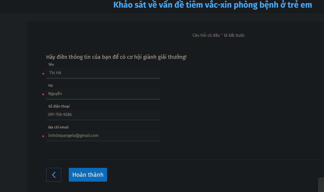 KHẢO SÁT VỀ VẤN ĐỀ TIÊM VẮC-XIN PHÒNG BỆNH Ở TRẺ EM - NHẬN NGAY 100K  