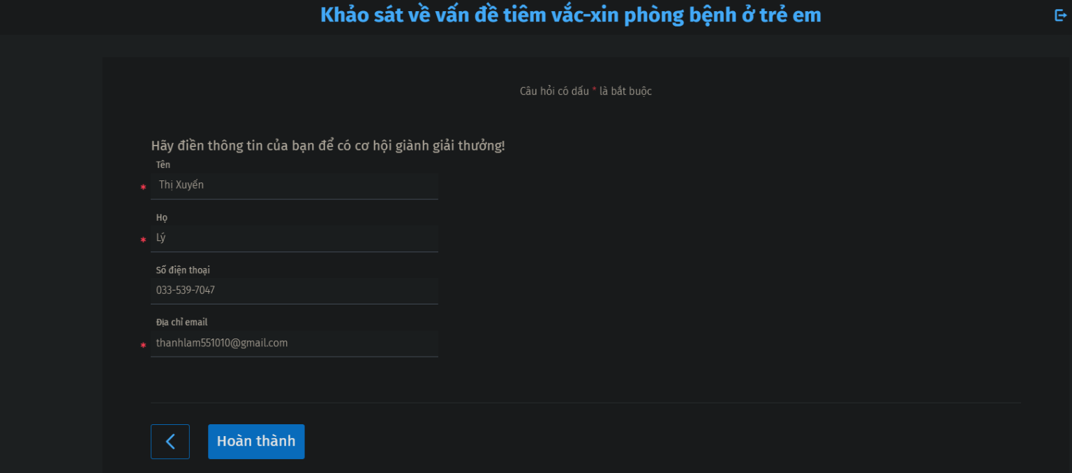 KHẢO SÁT VỀ VẤN ĐỀ TIÊM VẮC-XIN PHÒNG BỆNH Ở TRẺ EM - NHẬN NGAY 100K  