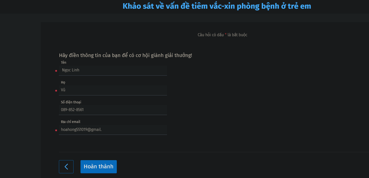 KHẢO SÁT VỀ VẤN ĐỀ TIÊM VẮC-XIN PHÒNG BỆNH Ở TRẺ EM - NHẬN NGAY 100K  