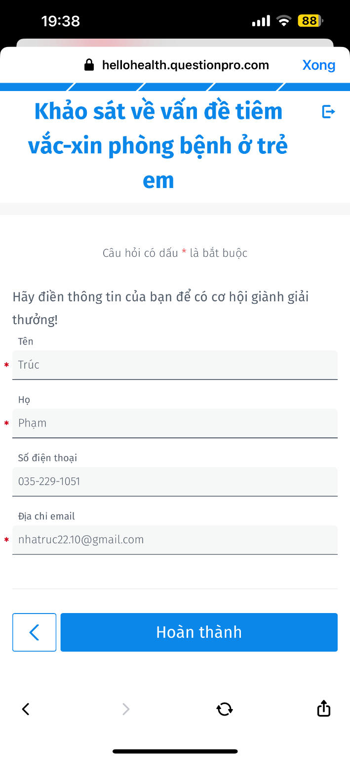 KHẢO SÁT VỀ VẤN ĐỀ TIÊM VẮC-XIN PHÒNG BỆNH Ở TRẺ EM - NHẬN NGAY 100K  