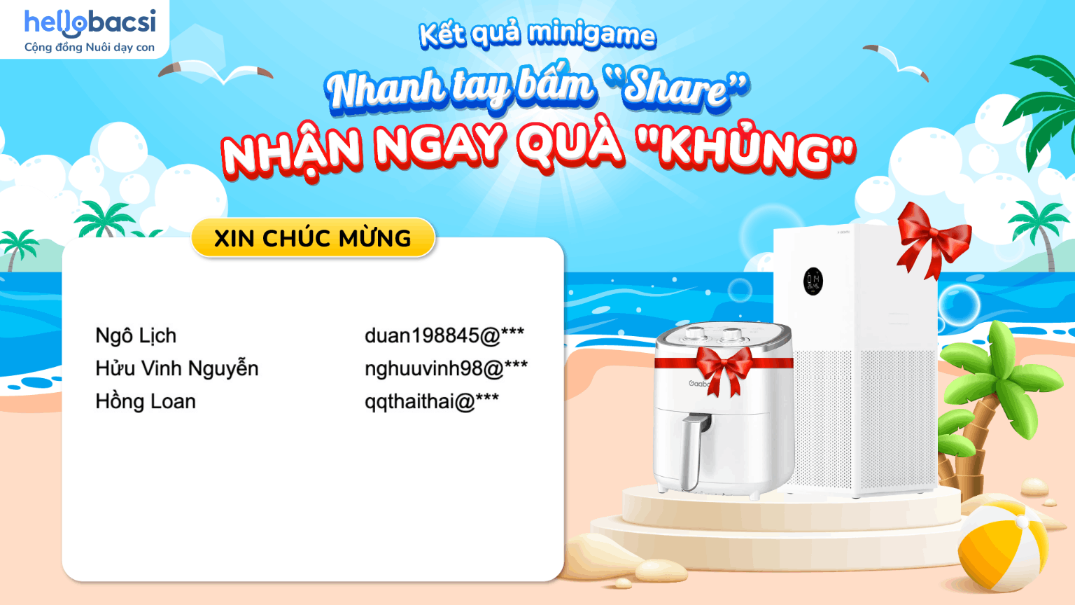 Kết quả: Minigame “Nhanh tay bấm "Share" - Nhận ngay quà "Khủng"