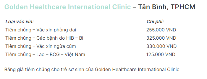 Bảng giá tiêm dịch vụ cho trẻ sơ sinh