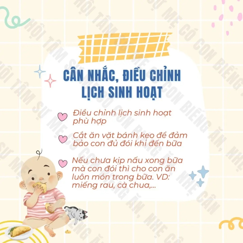 Cân nhắc, điều chỉnh lịch sinh hoạt sao cho phù hợp với bữa ăn của con